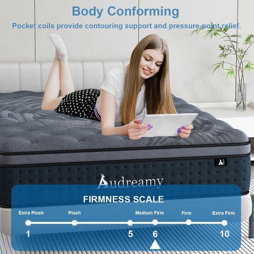 Audreamy Siena Mattress 35cm Bamboo Charcoal Fabric Euro Top Zone Pocket Spring - Picture 25 of 81