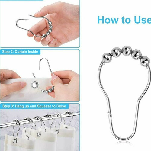 10pcs Curtain-Hooks Shower-Rods Poles Metal-Rings Bathroom for Glide Rustproof - Picture 4 of 7