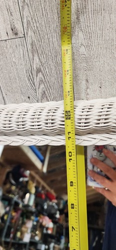 Vintage White Wicker Rectangle Wall Mirror Coastal Boho Boho Rattan Cottagecore  - Picture 3 of 7