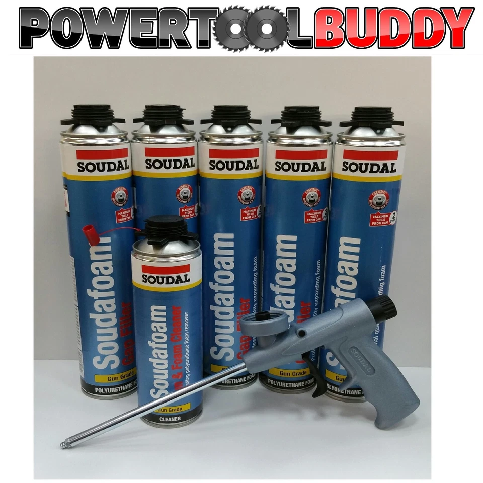 Soudal PU Expanding Foam Kit-5 750ml Professional Gun & Gun Cleaner 500ml