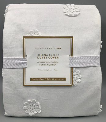 Pottery Barn Teen Helena Flower Eyelet Cotton Duvet White Twin #B2016