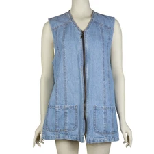 Vintage DNM Denim Tunic Vest Side Slit Zip Up Pockets Western 90s Women's Medium