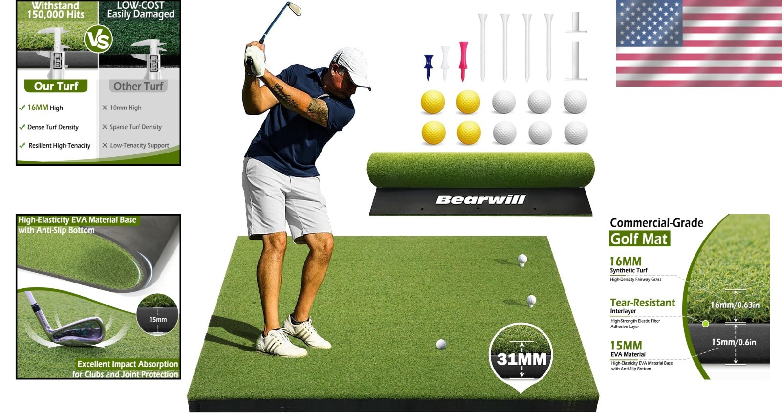 Golf Training Mat 5ft X 4ft High Quality Synthetic Turf for All Skill Levels
