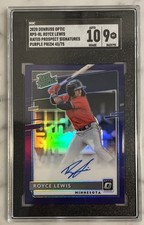 2020 Panini Donruss Optic Royce Lewis Rated Rookie Purple Prizm Auto /75 SGC 9