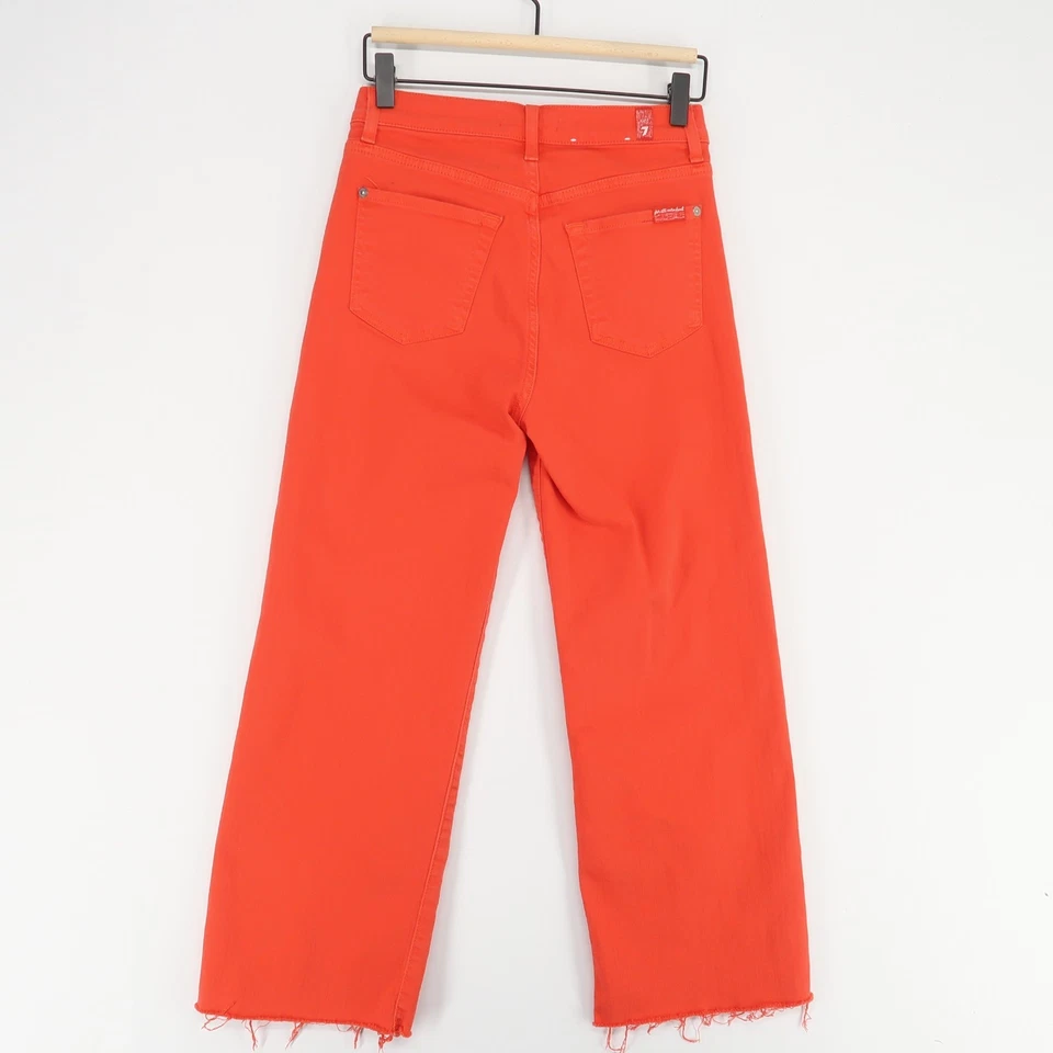 Pantalones de mezclilla para mujer 7 For All Mankind 26 rojo naranja tiro alto pierna ancha dobladillo crudo recortado Foto 2 de 4