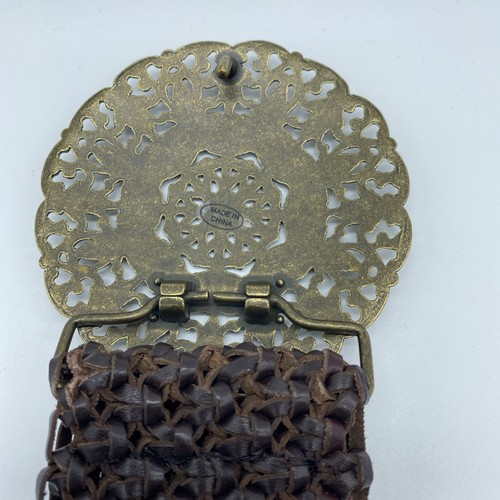 Brown Genuine Leather Macramé Beaded Belt Women's Size XL 2.25" Wide End-End 42" - Picture 6 of 11