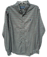 Ralph Lauren Shirt Men's Large Green Plaid Long Sleeve Button Front 100 Cotton