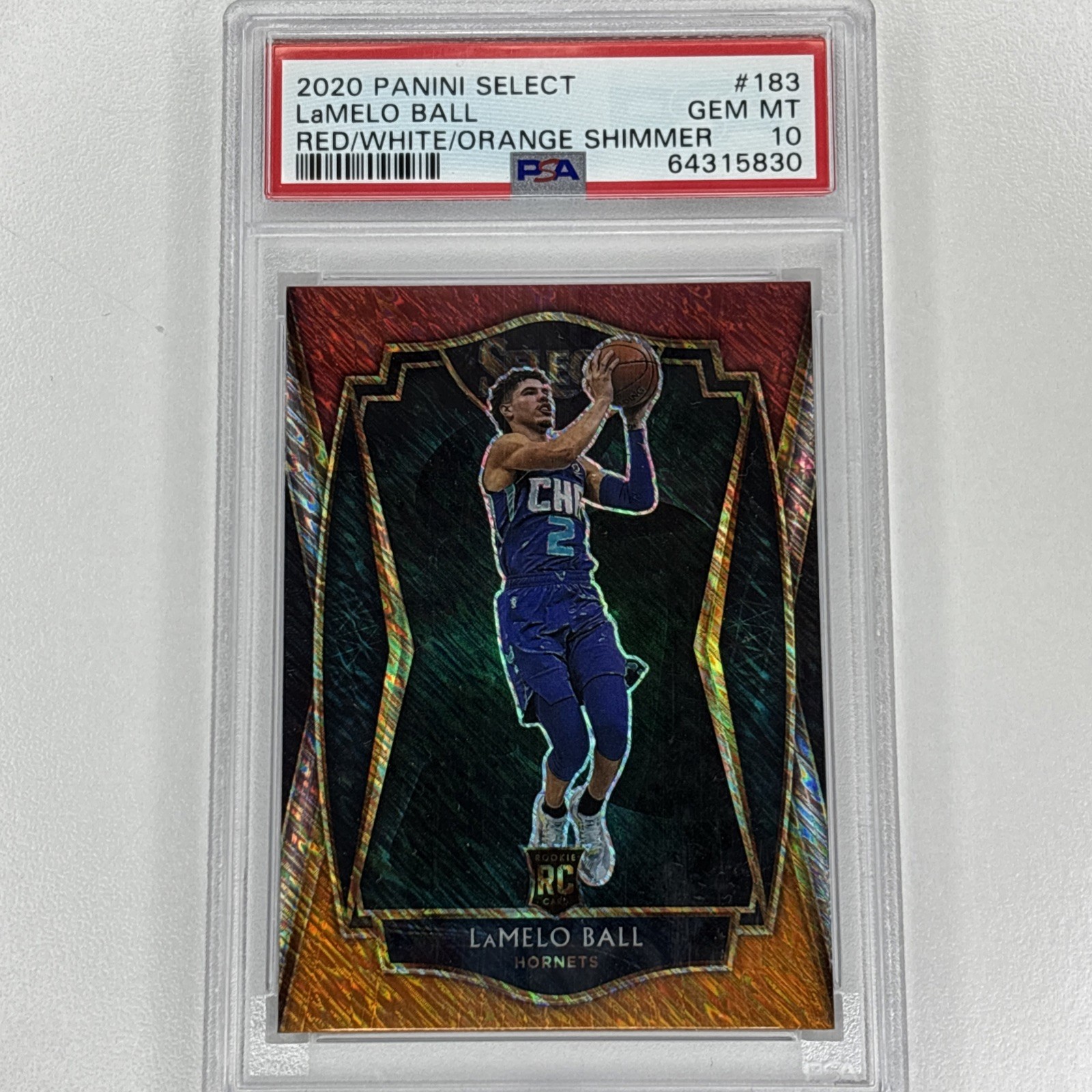 2020 Panini Select LaMelo Ball Rookie RC #183 Red White Orange Shimmer PSA 10