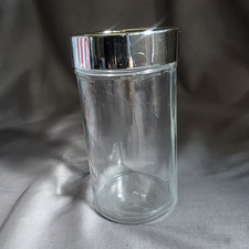 Clear Glass Storage Canister Jar w/ Silver Metal Screw-On Lid, 16 oz Cylinder