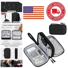 Electronic Organizer Bag Medium Black Waterproof Double Layers for Travel Cables