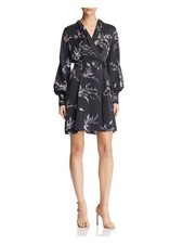 EQUIPMENT FEMME Womens Black Long Sleeve V Neck Mini Wear To Work Shirt Dress 0