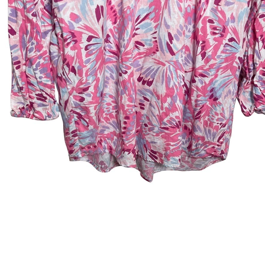 Coral Bay Blouse Women's XL Pink Watercolor 3/4 Sleeve Linen Blend Shirt Top - Image 3 of 4