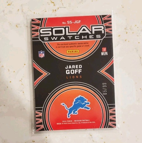 2024 Obsidian Jared Goff Detroit Lions Material Relic Silver Prizm SP 85/98 - Picture 3 of 3