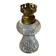 VINTAGE Miniature Clear Glass Hobnail Oil Lamp 4.5” NO CHIMNEY Or Wick