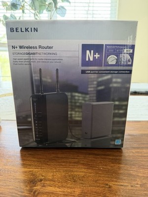 Belkin F5D8235-4 N+ Wireless Gigabit Router USB Storage w/ CD & Adapter