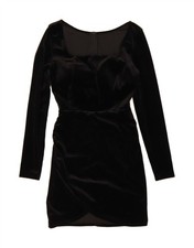 VINTAGE Womens Velvet Long Sleeve Sheath Dress UK 6 XS Black Polyester DI22
