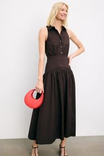 Staud Romy Maxi Dress Flattering Brown Stretch Cotton Minimalist Elegance Size 0