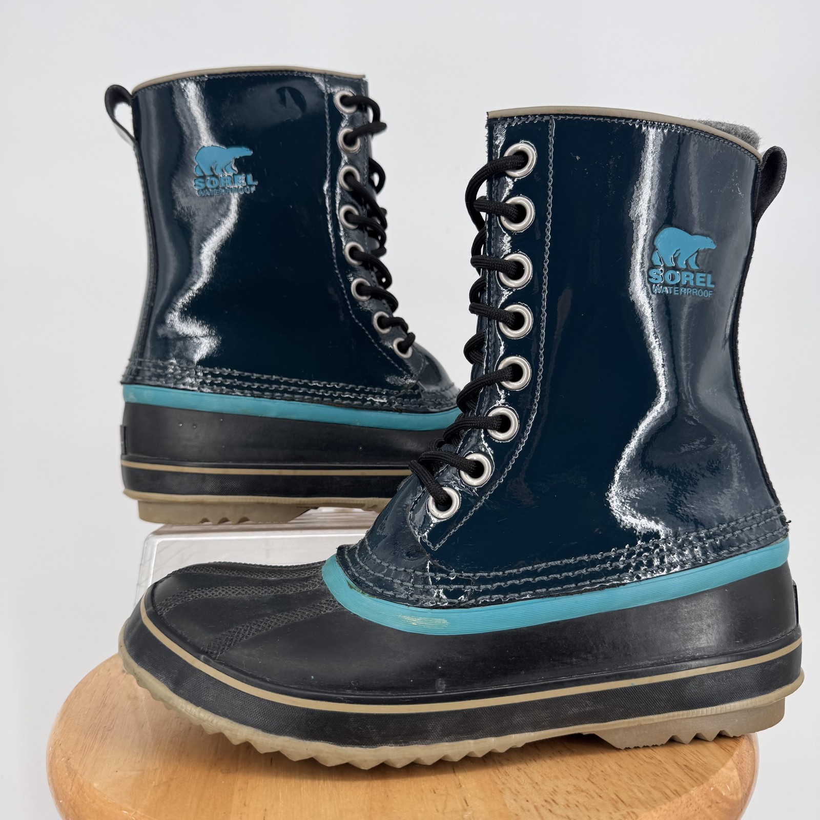 Sorel Boots Womens Size 9.5 Blue Rubber Waterproof Insulated Lace Up Winter Snow
