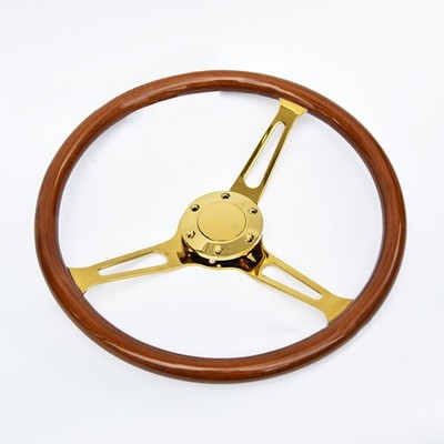 15''Wood steering wheel with Horn Button 3 Spoke 6 Bolt Classic For Car Truck #nm