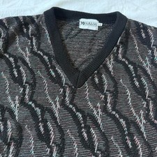 Vintage Megalos Coogi Style Abstract Knit V-Neck Sweater 2XL Made in USA