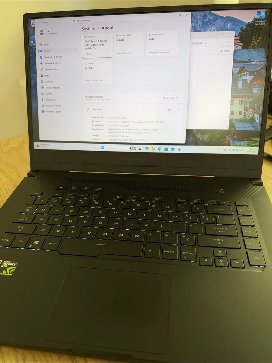 Asus ROG Zephyrus GA502D 15.6" Ryzen 7 3750H GTX 1660 16GB RAM 512GB NVMe Win-11