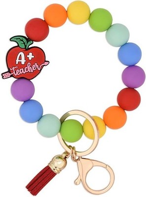 BAOSIWA Silicone Beaded Keychain Wristlet Key Ring Bracelet Cute Car Teacher