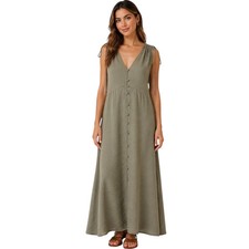 Deep Sage Woven V-Neck Midi Dress S