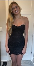 Sherri Hill Black Strapless Lace Corset Dress 55110 size 2 retail $550