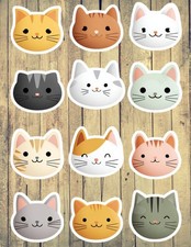 Cat Faces Die Cut Vinyl Stickers Set Scrapbooking Laptop Waterbottle