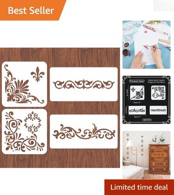 Reusable Flower Border Stencils - 4PCS Vintage Corner Stencils for Elegant Decor