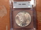 1922 Peace Dollar $1 90% Silver US coin NR Free Shipping uncirculated unc
