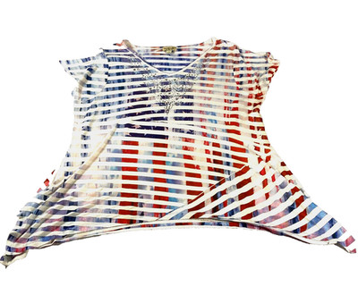 One World Womens Top Sz 1X Red White Blue Flag Star Studded Cap Sleeve Hippie