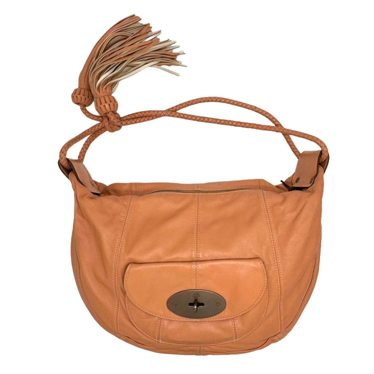 MULBERRY Araline Hobo Bag Peach Leather Tassels Boho Chic Luxury
