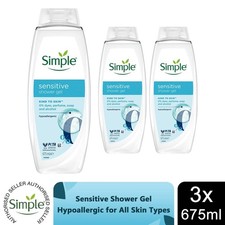 Simple Kind to Skin Sensitive Shower Gel Body Wash w/ Hypoallergenic 675ml, 3pk 5.43 per litre