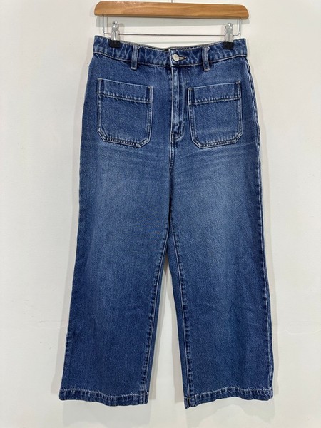 Sportsgirl Jeans Women AU 8 (28x25) Wide Leg Cropped Hi Rise Blue Denim Cotton