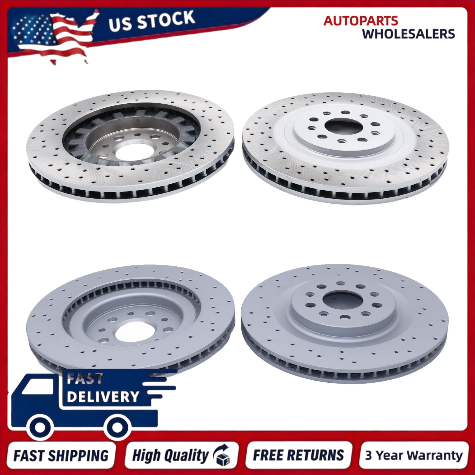 4x High-Quality Front Rear Brake Rotor For 2017-22 Maserati Ghibli Quattroporte