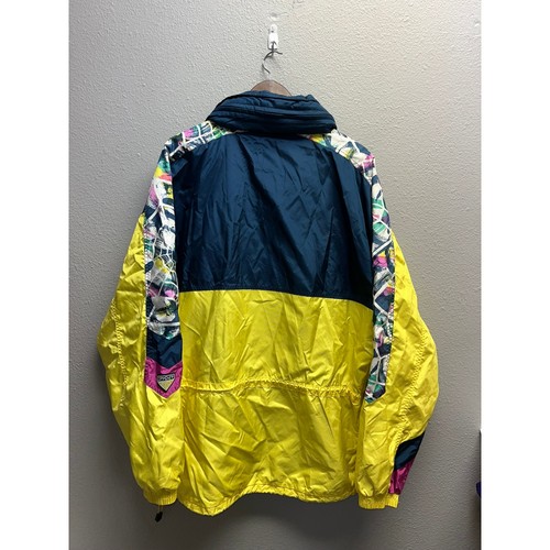Vintage Spyder Jacke leichter Windbreaker Kapuze mehrfarbig gelb hell XL - Bild 12 von 16