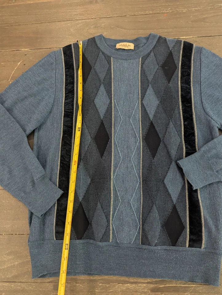 Suéter texturizado vintage Montechiaro azul masculino vovô Y2K tamanho G feito na Itália  - Imagem 3 de 4