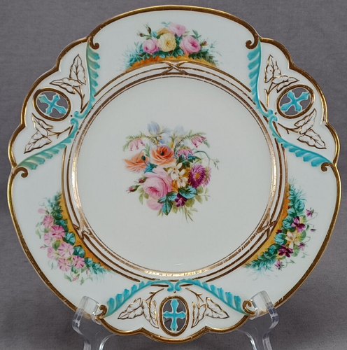 Mid 19th Century Minton Hand Painted Floral Turquoise Gold Pierced Plate C