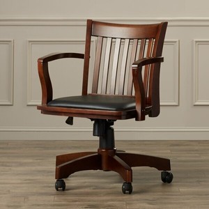Delux Office Desk Bankers Chair Swivel Rolling Padded Seat Solid Wood Espresso Delux Office Desk Bankers Chair Swivel, Wood Bankers Chair Cushion