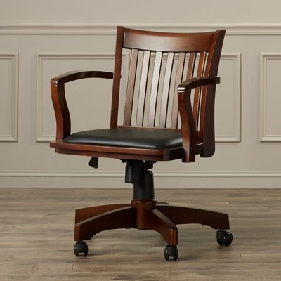 Delux Office Desk Bankers Chair Swivel Rolling Padded Seat Solid Wood Espresso Delux Office Desk Bankers Chair Swivel, Wood Bankers Chair With Padded Seat