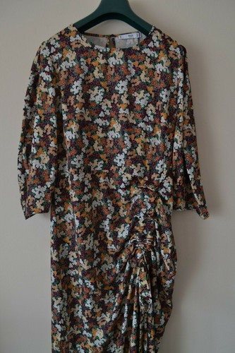 VESTIDO FLORAL MANGO (GRUPO ZARA) DETALLE FRUNCIDO TALLA M JEANNE DAMAS - Imagen 3 de 8