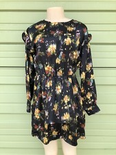 NEW ZARA Ruffled FLORAL PRINT DRESS mini black long sleeves  SIZE S $69  #5950
