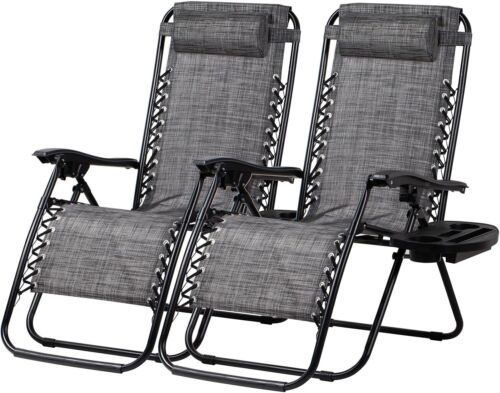 Set of 2 Relaxing Recliners Patio Chairs Adjustable Steel Mesh Zero Gravity