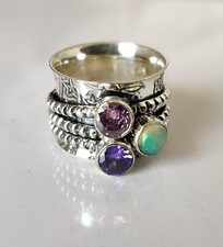 Rose Quartz Ring 925 Sterling Silver Three Gemstone Jewelry All Size PG041