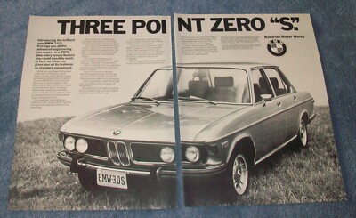1973 BMW 3.0 S Vintage 2pg Ad ''Three Point Zero ''S''