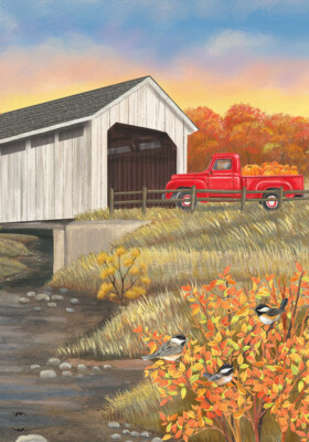 AUTUMN COVERED BRIDGE THANKSGIVING FALL PUMPKINS MINI WINDOW GARDEN YARD FLAG NW