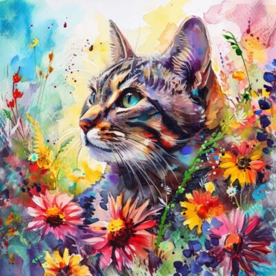 40x Aquarell Frühling Blumenmuster Katze Peeling und Stick Fliesen Aufkleber Bad Küche