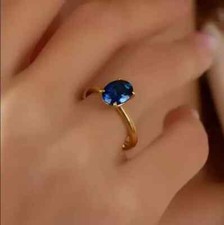 2Ct Oval Cut Lab-Created Blue Sapphire Engagement Ring 14K Yellow Gold Plated