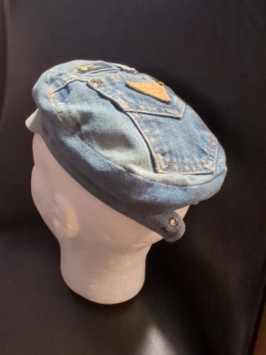 Vintage 70s Homemade Cabbie Hat Cap Retro Denim Boho Patchwork Hippie Jean - Picture 2 of 6